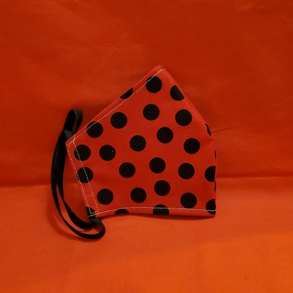 Red with black dots face mask